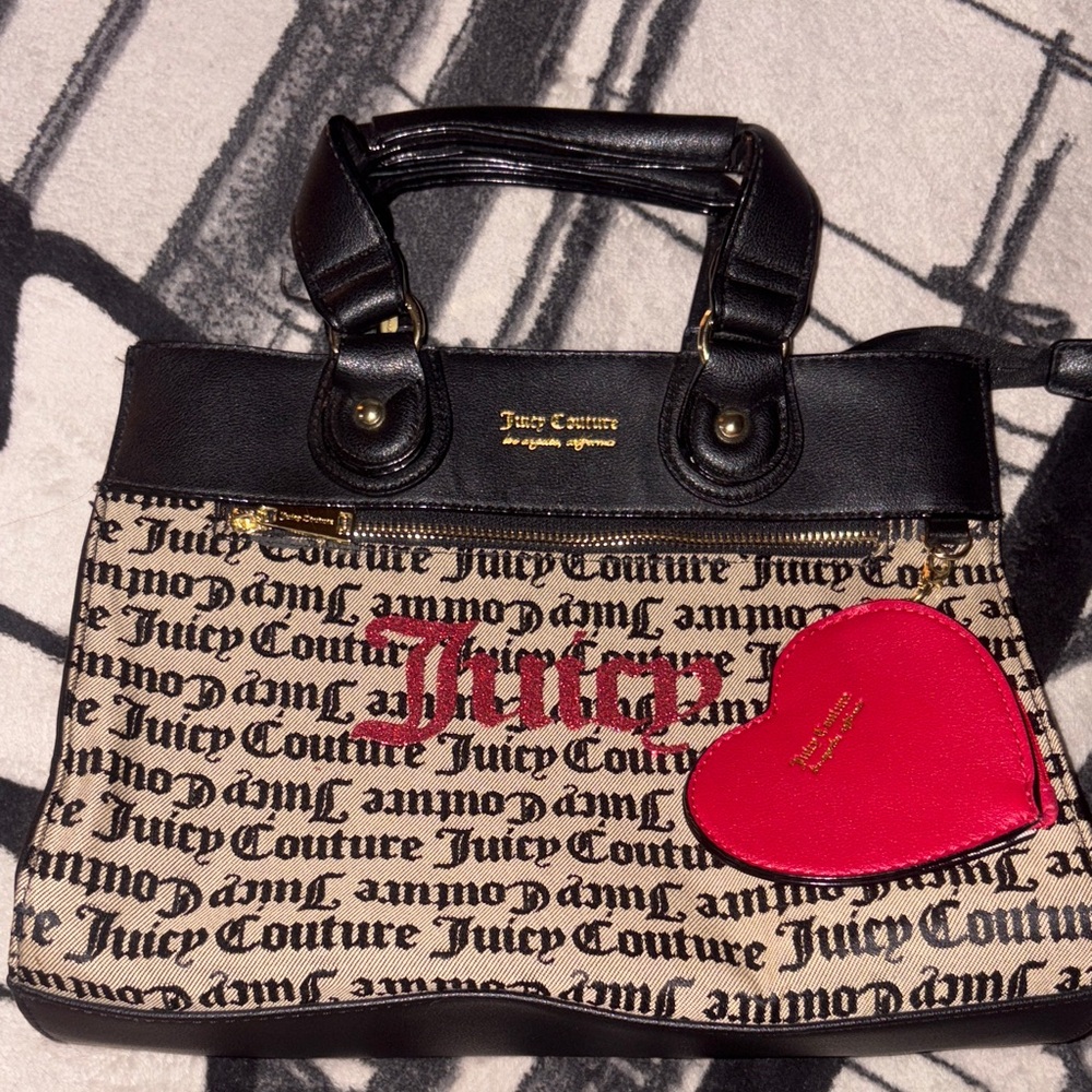 Juicy Couture Black and Tan Satchel with Red Heart Accent